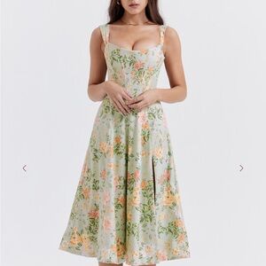 House of CB Saira Light Jade Corset Midi Dress Green Sleeveless Dress